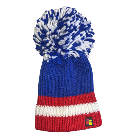 Blue, Red and White Big Bobble Hat