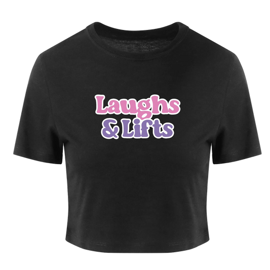 Laughs and Lifts Cropped Black Women's T-Shirt