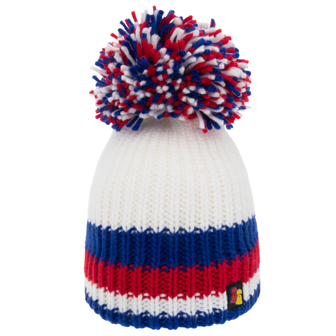White, Blue and Red Big Bobble Hat