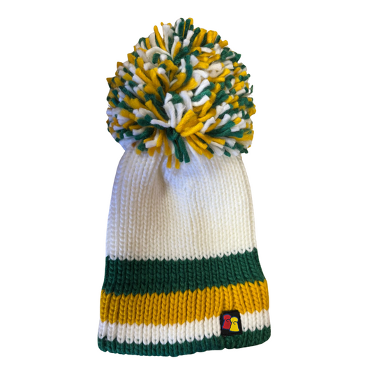 Green, White and Gold Big Bobble Hat