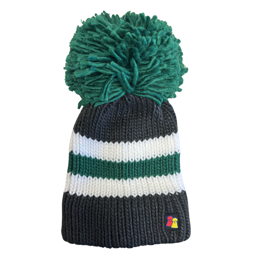 Green, White and Grey Big Bobble Hat