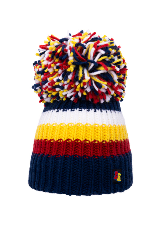 Blue, Red, Gold and White Big Bobble Hat