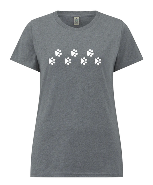 Women's Small Light Grey Paw Prints T-Shirt