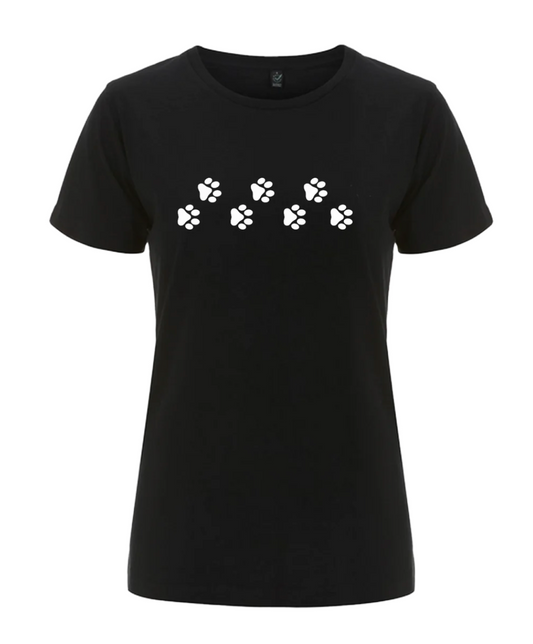 Women's Small Black Paw Prints T-Shirt