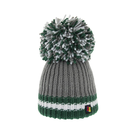 Grey, Green and White Big Bobble Hat
