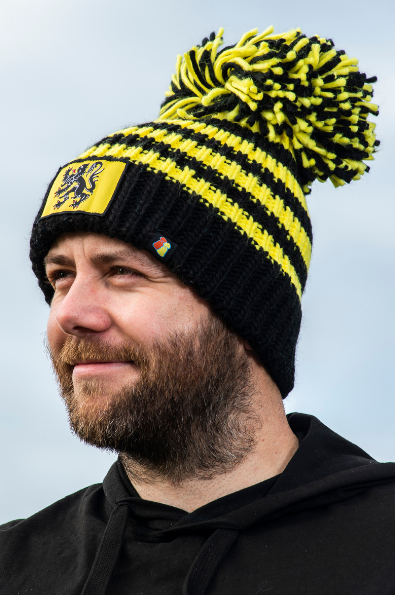 Black and yellow bobble hat hotsell